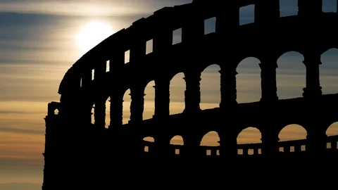 Rome: View of Iconic Colosseum (or Coliseum) Amphitheatre at Sunset, Roma, Italy Stock Footage 102486292