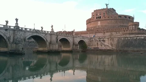 Rome. View of St. Angel's Bridge and Castel Saint Angel at Sunset Stock Footage 123427217