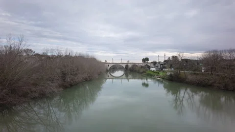 Rome, view of Tiber river from ponte Milvio - Italy - Time lapse Stock Footage 261154462
