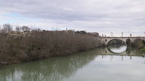 Rome, view of Tiber river from ponte Milvio - Italy - Time lapse Stock Footage 261155482