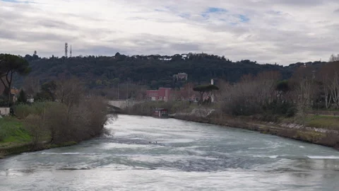 Rome, view of Tiber river from ponte Milvio - Italy - Time lapse Stock Footage 261155732
