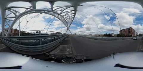 Rome. VR 360° view by a scooter. Ostiense Bridge, also called "White Bridge" Stock Footage 87014388