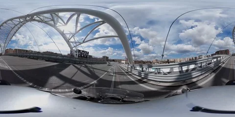 Rome. VR 360° view by a scooter. Ostiense Bridge, also called "White Bridge" Stock Footage 87014445