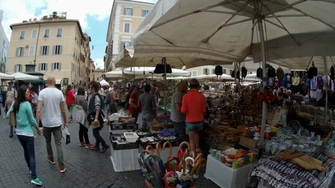 Rome - Walking between the crowd in the ancient market of Campo dei Fiori Stock Footage 89767601