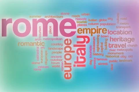 Rome word cloud with abstract background Ilustración de archivo