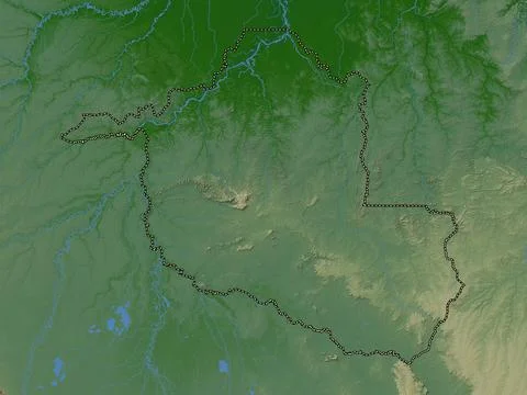 Rondonia, Brazil. Colored elevation map with lakes and rivers Stock Illustration