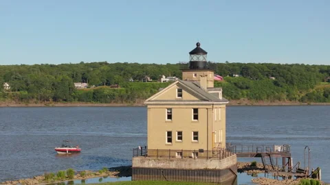 Rondout Lighthouse with Hudson River Stock Footage 329838484
