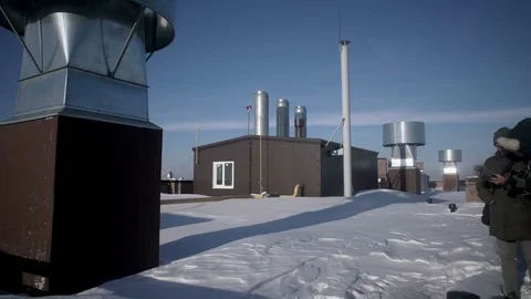 On the roof are operators Stock Footage 80486908