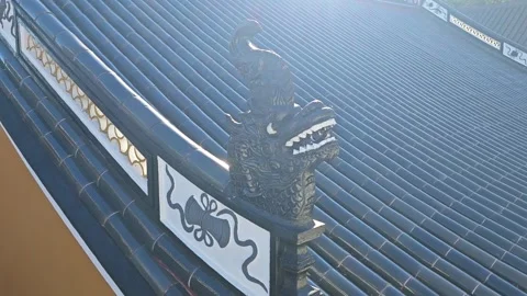 The roof of Buddhist temples with unique corner designs in Putuo Mountains Stock Footage 346679106