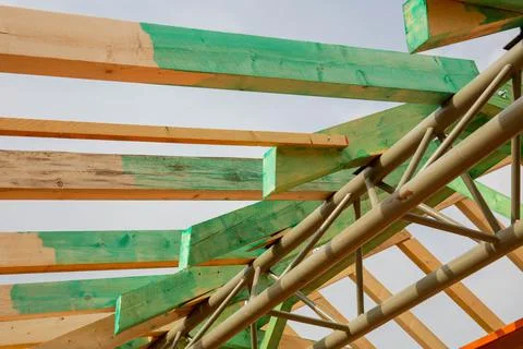 The roof of building in progress Stock Photos