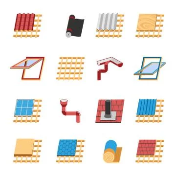 Roof Construction Elements Flat Icons Set Stockillustratie