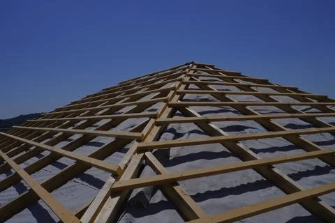 Roof construction in progress. 库存照片