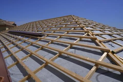 Roof construction in progress. 库存照片