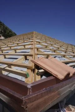 Roof construction in progress. Stock Photos