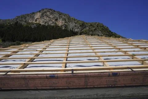 Roof construction in progress. Stock Photos