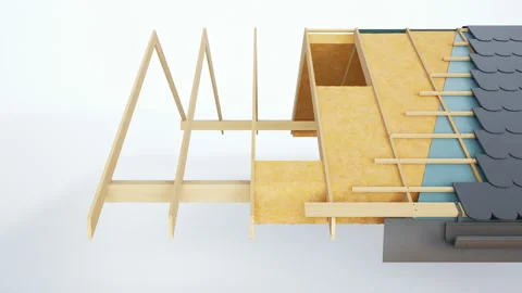 Roof construction in section, visible elements, rafters and insulation. 動画素材 106942167