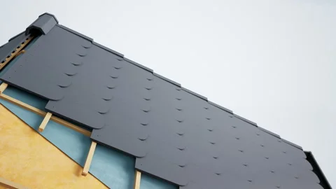 Roof construction in section, visible elements, rafters and insulation. 動画素材 106946016