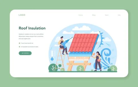 Roof construction worker web banner or landing page. Building fixing Stock Illustration