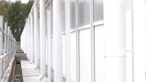 Roof drainage systems. Gutter systems provide drainage of rainwater. Stock Footage 223817029