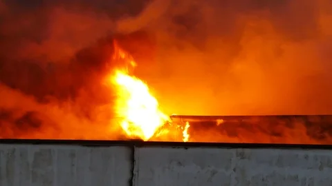 Roof in flames Stock Footage 116119757