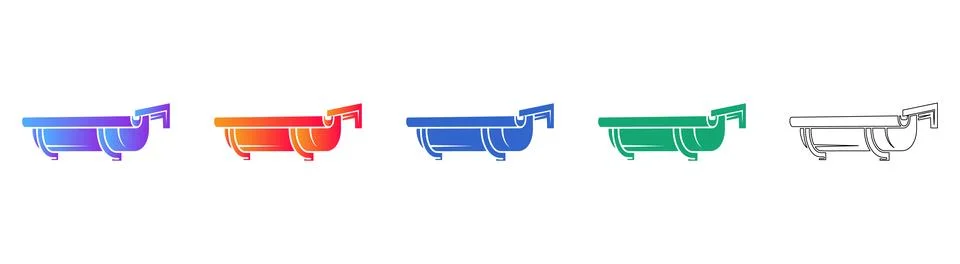 Roof Gutter Section Vector Set Stock Illustration