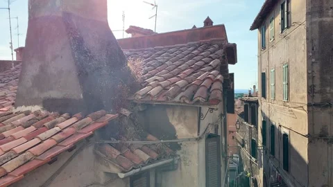 The roof of Italian house in Tivoli, moving to the right Stock Footage