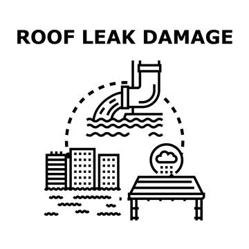 Roof leaking damage causing property water problems 스톡 일러스트