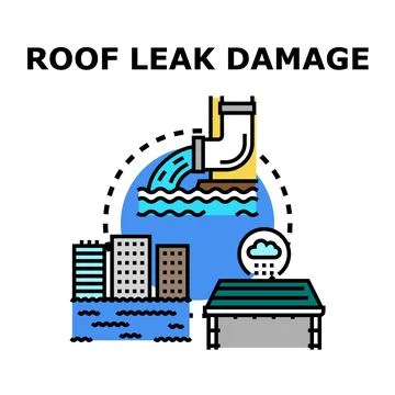 Roof leaking damage causing property water problems Stock Illustration