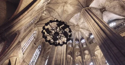 Roof, luster and columns inside the cathedral Stock Footage 63630966