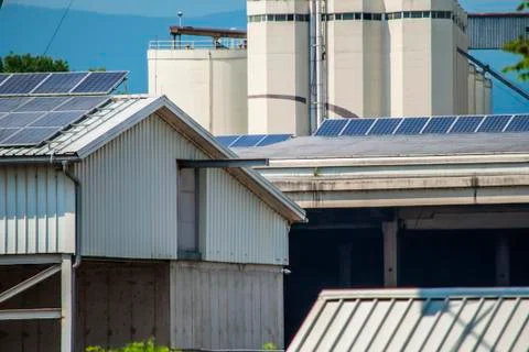 Roof mounted solar panels Stock Photos