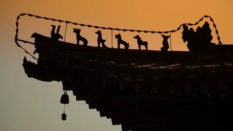 Roof Of an Oriental Temple Stock Footage 87596964