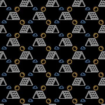 Roof with Solar Panel vector concept line seamless pattern Stock Illustration