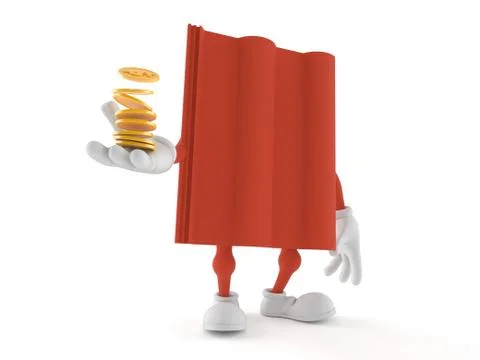 Roof tile character with stack of coins Stock Illustration