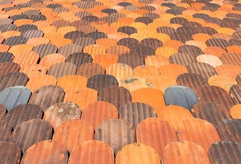 Roof tile pattern or texture close up, old swiss rooftop tiles. Fotos de archivo