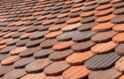 Roof tile pattern or texture close up, old swiss rooftop tiles Стоковые фото