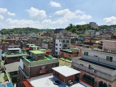 Roof top Arial view of old houses in Seoul. Panoramic view of korea. Old house Stock Photos