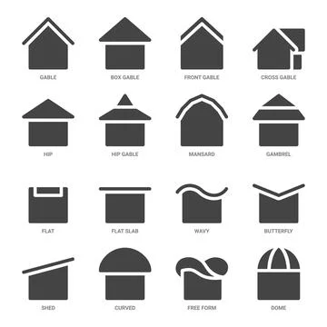 Roof types solid icon set イラスト素材