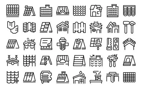 Roofer icons set outline vector. Roof house repair Stock Illustration