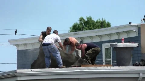 Roofers remove old rooftop from house. Stock Footage 51394491