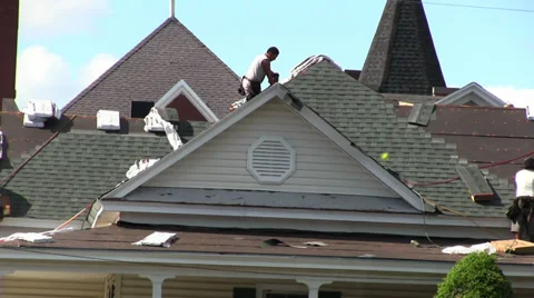 Roofers Working On Sunny Day Stock Footage 35224854