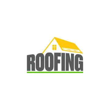 Roofing construction logo design template with roof top and slogan siolated on Ilustração Stock