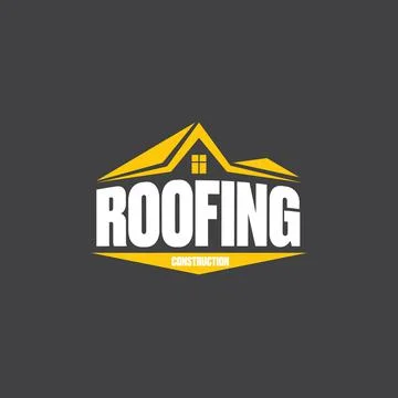 Roofing construction logo design template with roof top and slogan siolated on Stock Illustration