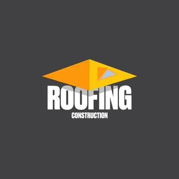 Roofing construction logo design template with roof top and slogan siolated on Stock Illustration