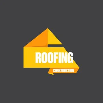 Roofing construction logo design template with roof top and slogan siolated on Stock Illustration