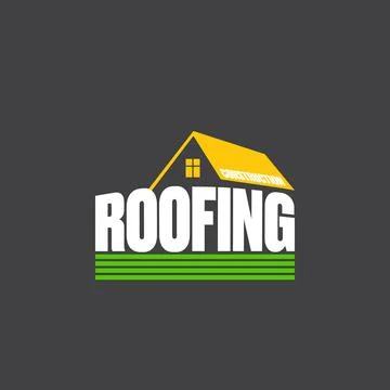 Roofing construction logo design template with roof top and slogan siolated on Stock Illustration