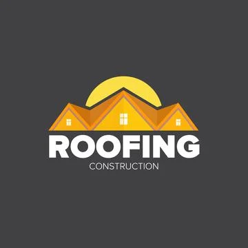 Roofing construction logo design template with roof top and slogan siolated on Stock Illustration