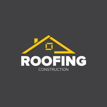 Roofing construction logo design template with roof top and slogan siolated on Stock Illustration