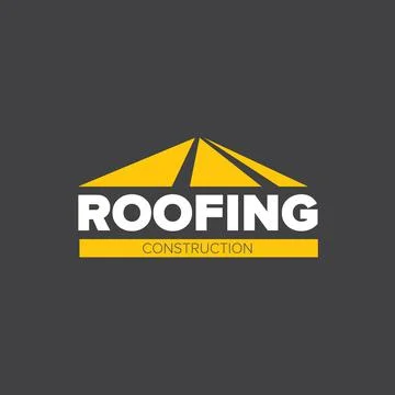 Roofing construction logo design template with roof top and slogan siolated on Stock Illustration