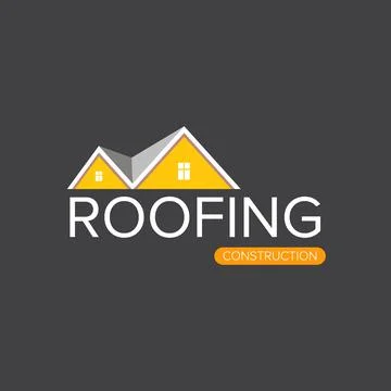 Roofing construction logo design template with roof top and slogan siolated on Stock Illustration