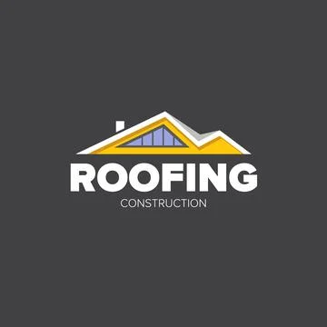 Roofing construction logo design template with roof top and slogan siolated on Stock Illustration